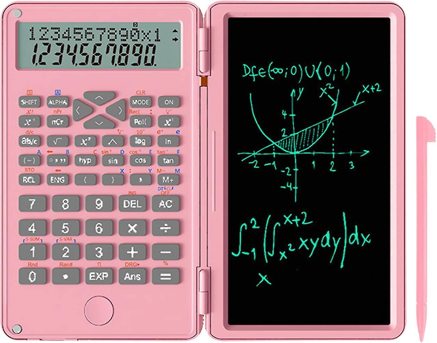2 In 1 Scientific Calculator With Writing Tablet, 6.5 Inch Protable Foldable Calculator Notepad, Pocket Standard Calculator With Erasable Lcd Writing
