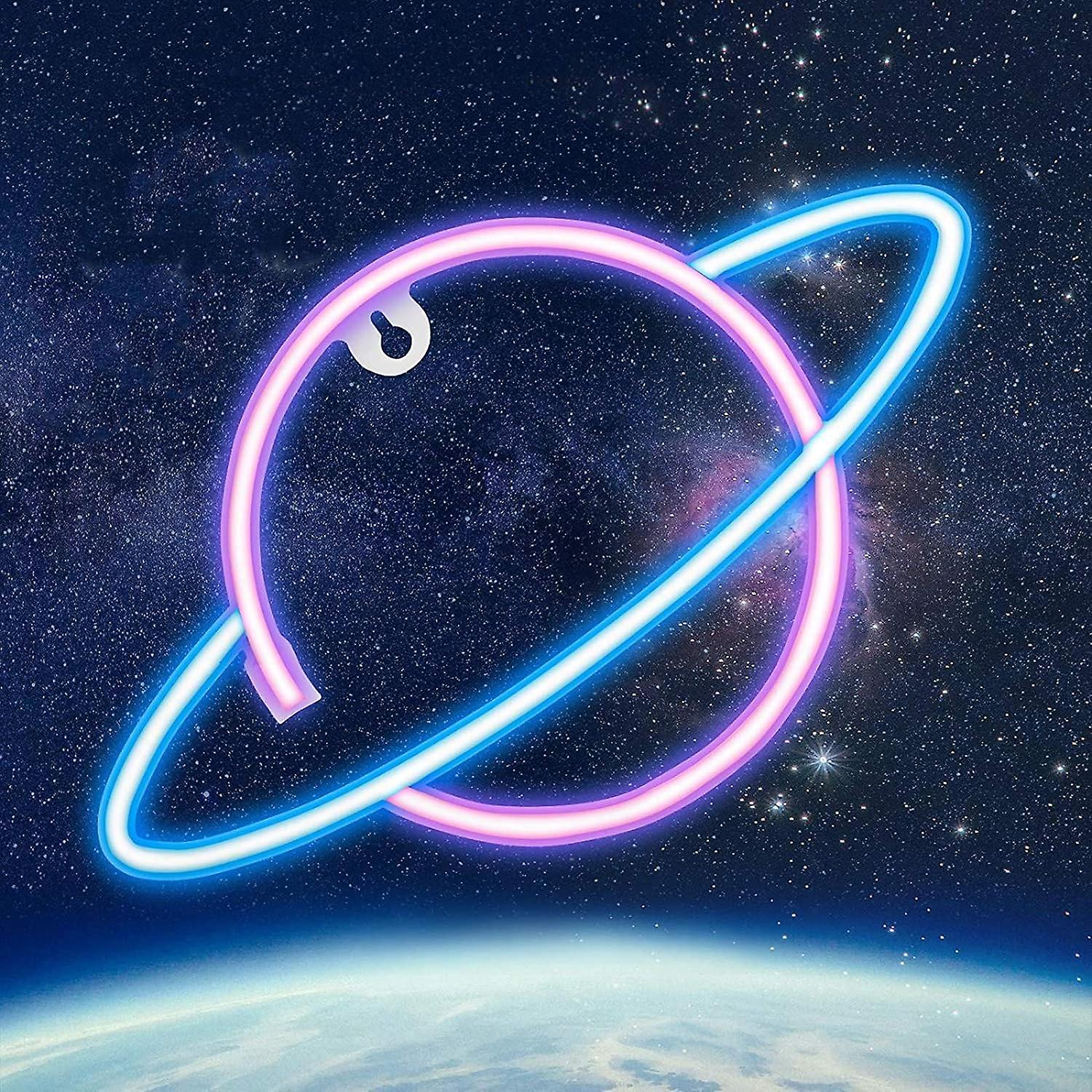 صاروخ كوكب النيون علامات LED ضوء الليل الوردي الأزرق معلقة أضواء النيون USB شحن / بطارية تعمل أضواء الحائط النيون النيون (كوكب)