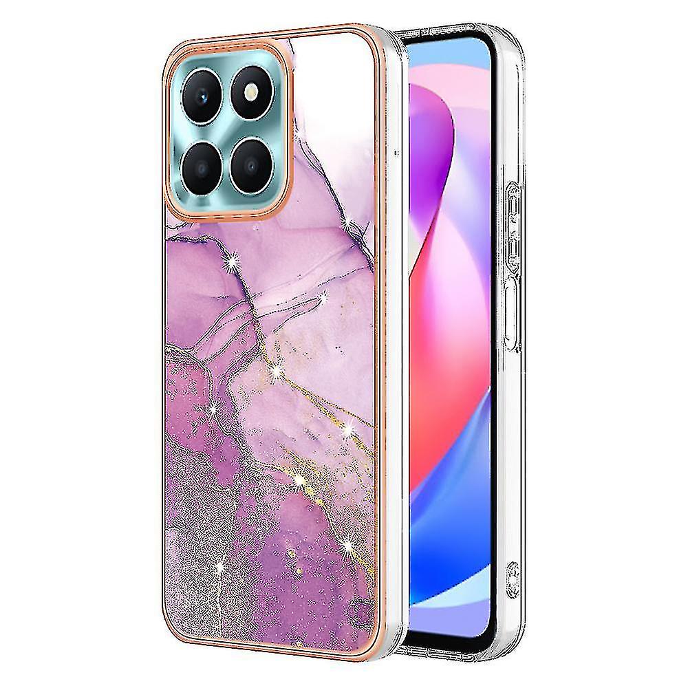 compatible with Honor X6a 4g Electroplating Edge Tpu Case Imd Marble Pattern Phone Cover