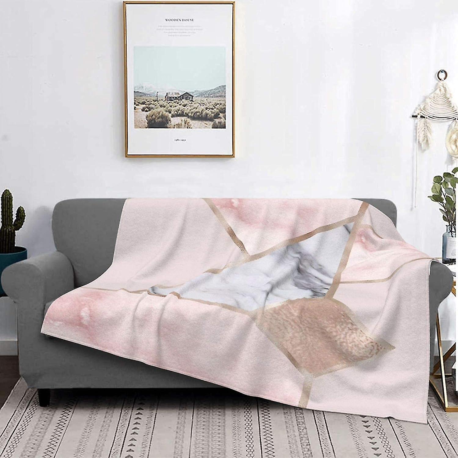 Blanket Geometric Mix Up Rose Gold Warm Flannel Fleece Plush Soft