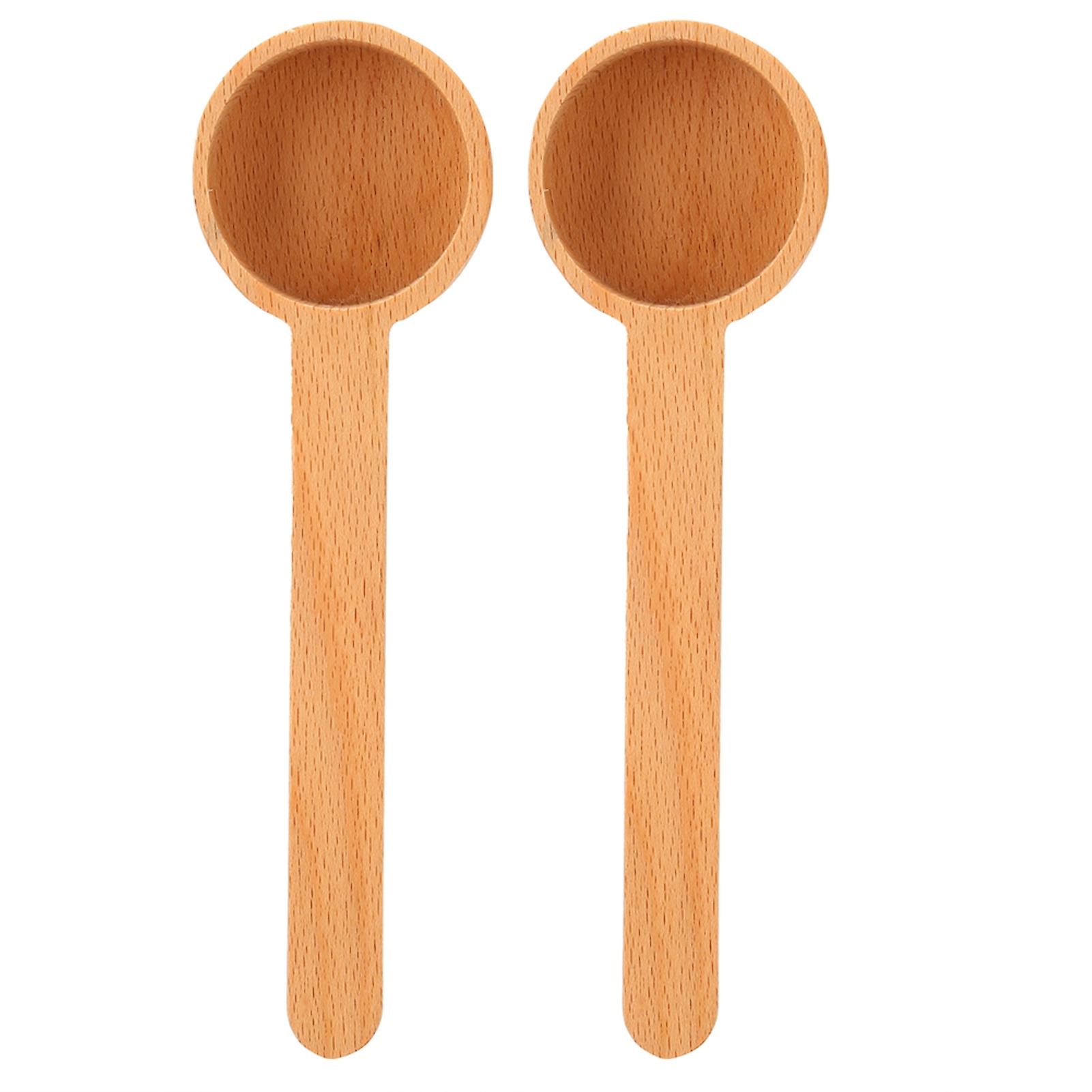 2Pcs Beech Coffee Bean Measuring Spoon Multifunctional Salt Powder Spoon for Home Kitchen