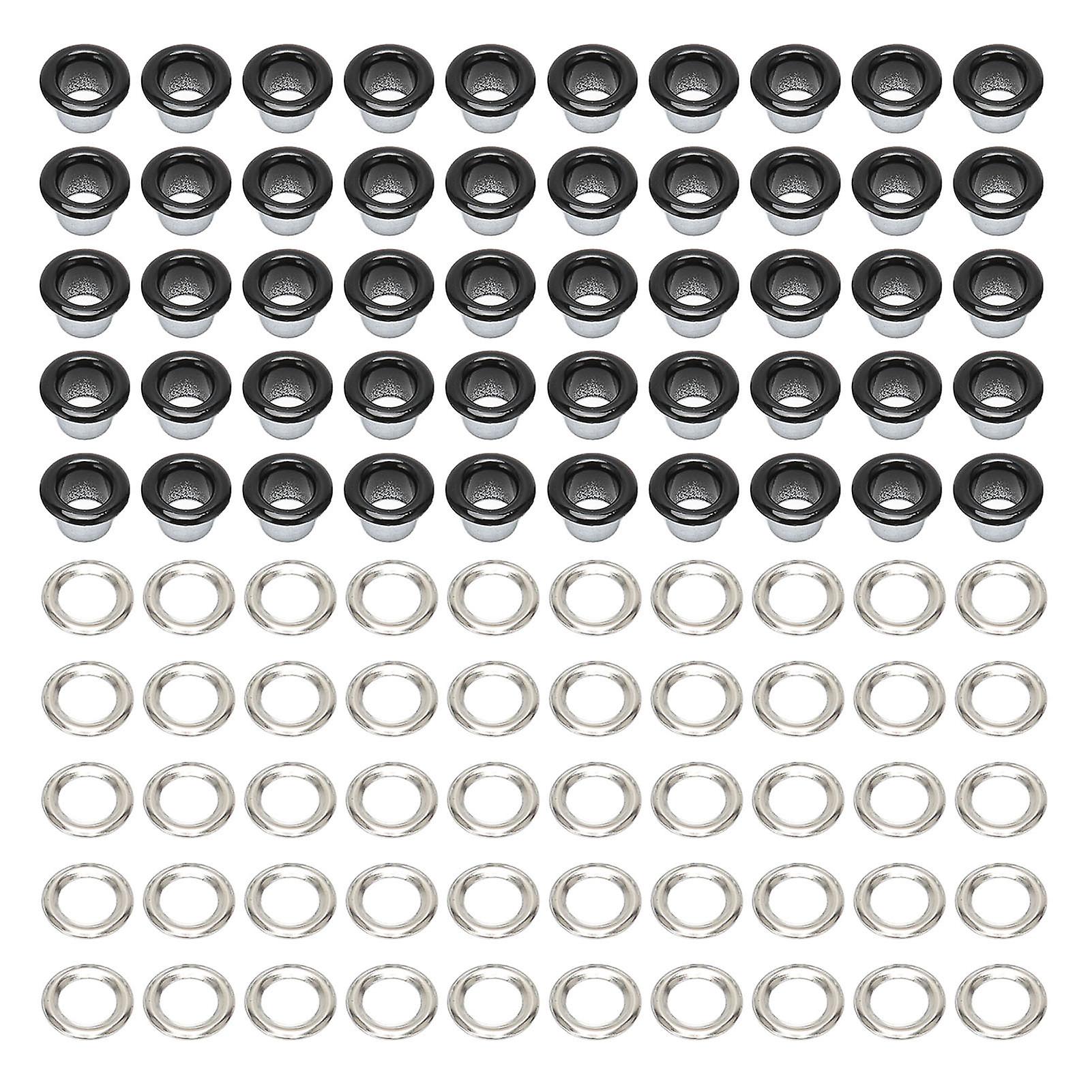 500 Sets Grommet Kit 6mm Round Copper Exquisite Easy to Use Multi Purpose Eyelet Kit for Repair Decoration DIY Glossy Black