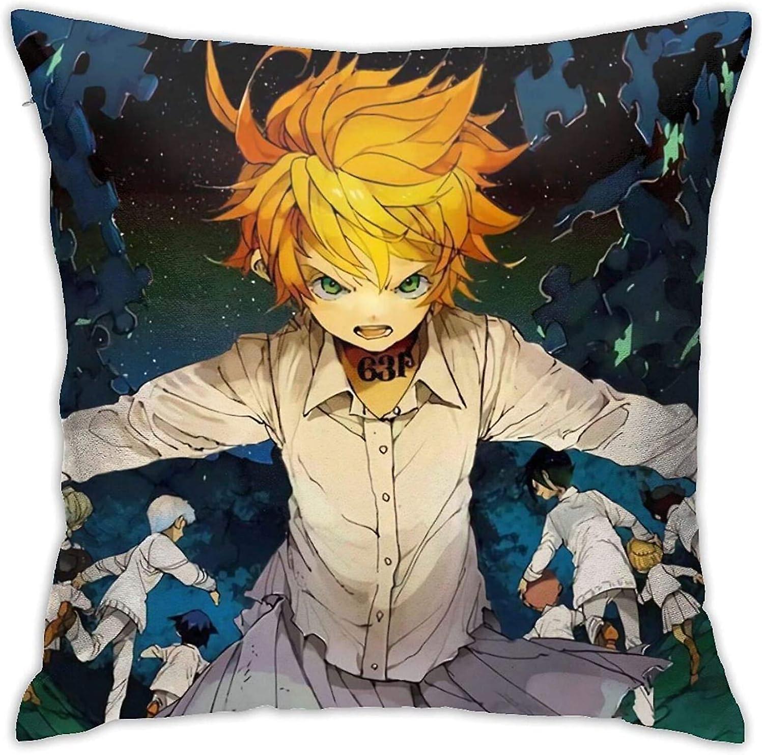 約束されたネバーランドアニメスロー枕カバー18 x 18インチ収縮防止シンプルな枕カバークッションカバーソフト装飾スロー枕