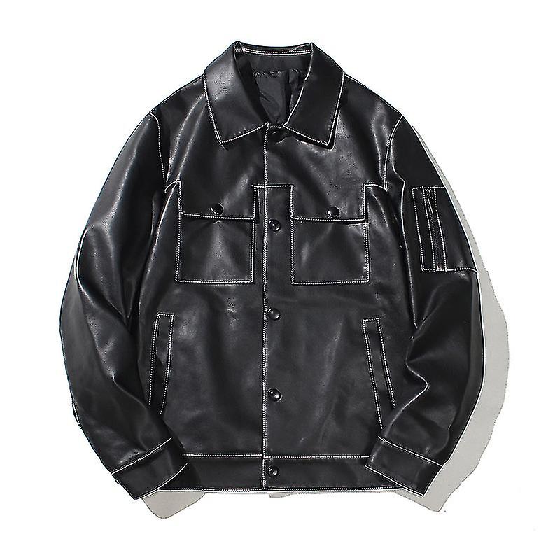 Men's Leather Jacket Youth Pocket Decorated Lapel Stitching Jacket