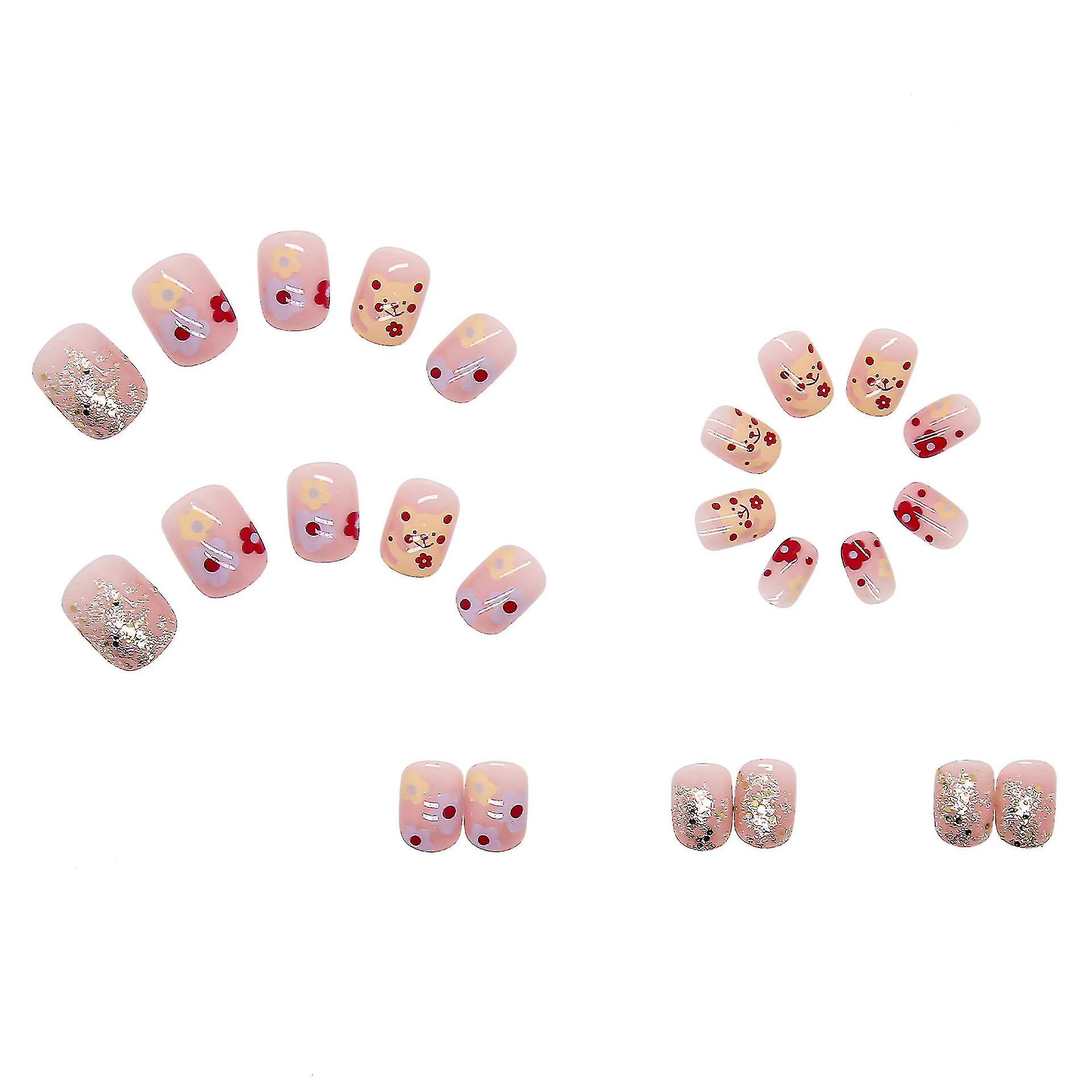 24pcsカラフルな花の偽の爪甘いスタイルマニキュアショート偽の爪ゼリー