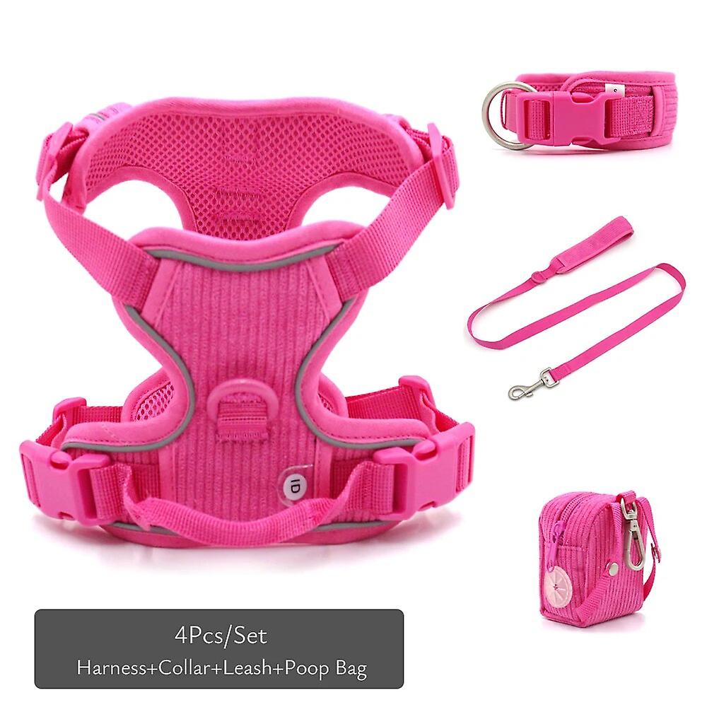Personalized Pet Collars For Dog Soft Pink Dog Collar With Name Reflective No Pull Dog Harness Leash Poop Bag Set Airtag Holder