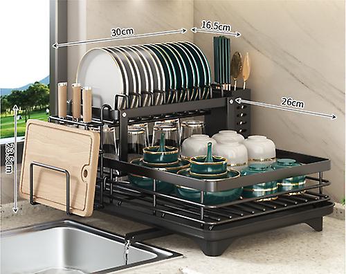 رف تجفيف الأطباق مطبخ قابل للتعديل الفولاذ المقاوم للصدأ 2 طبقات لوحات منظم