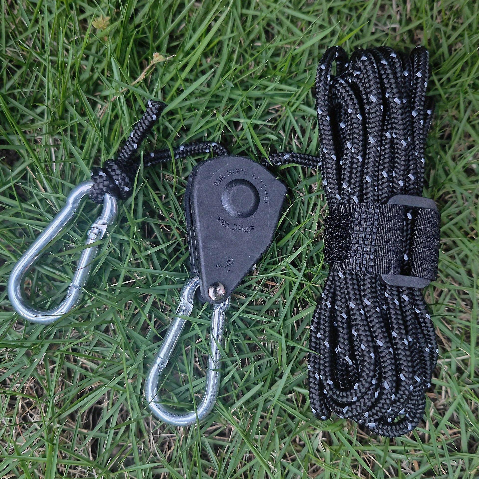 (5M/196.85inch) Camping Rope With Pulley, Reflective Tent Rope, Reusable Tent Tie Down Rope With Adjuster For Outdoor Camping Awning Tent, Hiking