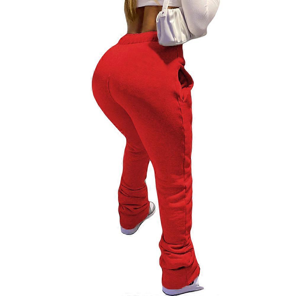 Women's Sweatshirt Fabric Athletic Casual Drawstring Stacked Pants With Pockets