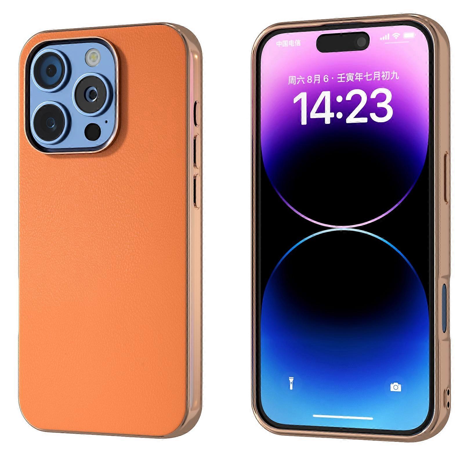 PU Leather Plating Frame Phone Case For iPhone 16 Pro