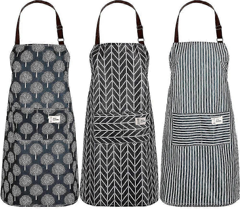 3 Pieces Women Waterproof Apron With Pockets Adjustable Aprons For Kitchen