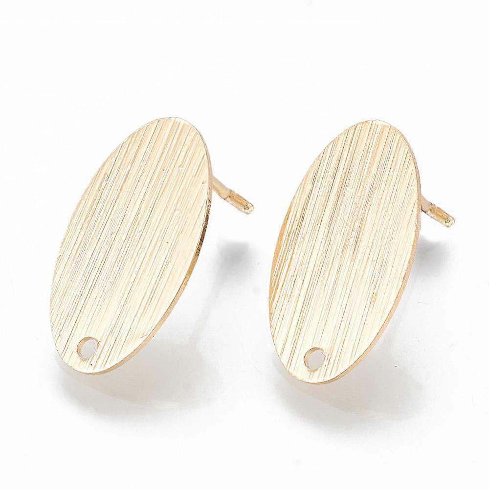 Brass Stud Earring Findings with Loop Oval Nickel Free Real 18K Gold Plated 18.5x10.5mm Hole: 1.4mm Pin: 0.8mm