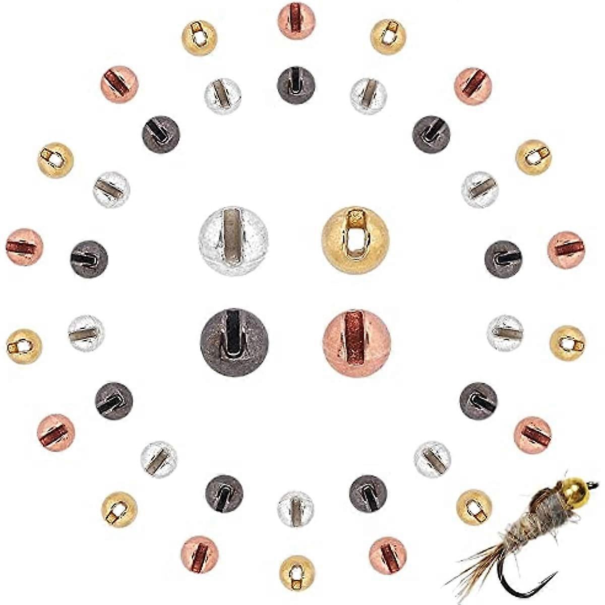 About 80pcs 4 Colors 3mm Round Fly Tying Bead Heads Slotted Tungsten Beads Fly Tying Beads with 0.6mm Hole for Jig Hooks Fly Tying Nymph Head Ball