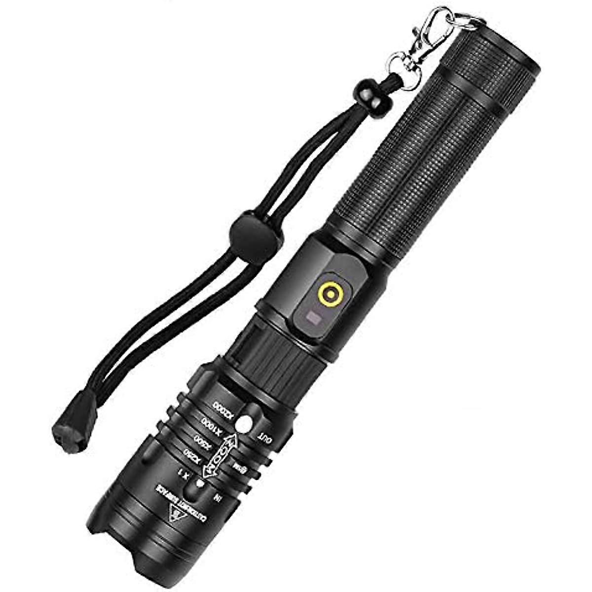 LED Torch Flashlight Rechargeable Tactical Torch Flashlight 3 Light Modes XHP50 Powerful Led Torch Zoom Flashlight
