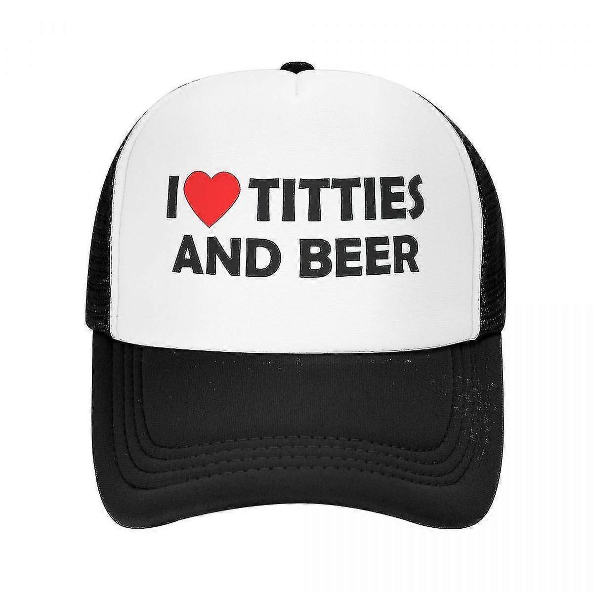 男性女性のためのクールなIハートおっぱいとビールトラッカーハットカスタム調整可能な大人の野球帽屋外-z