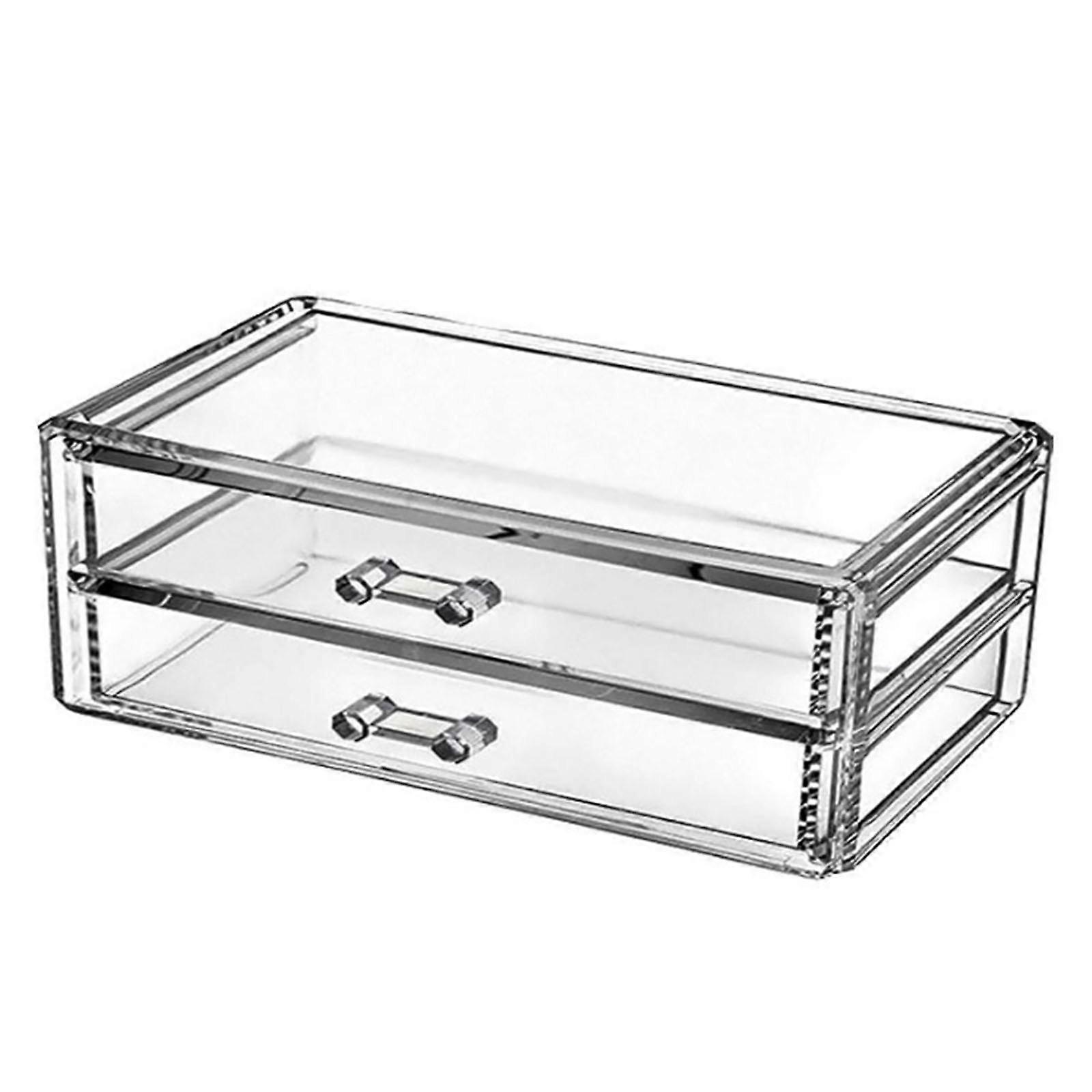 2 Drawer Transparent Acrylic Makeup Storage Box Desk Jewelry & Clear Cosmetic Organizer Vanity Storage Display Box Make Up Organizers And Storage Make
