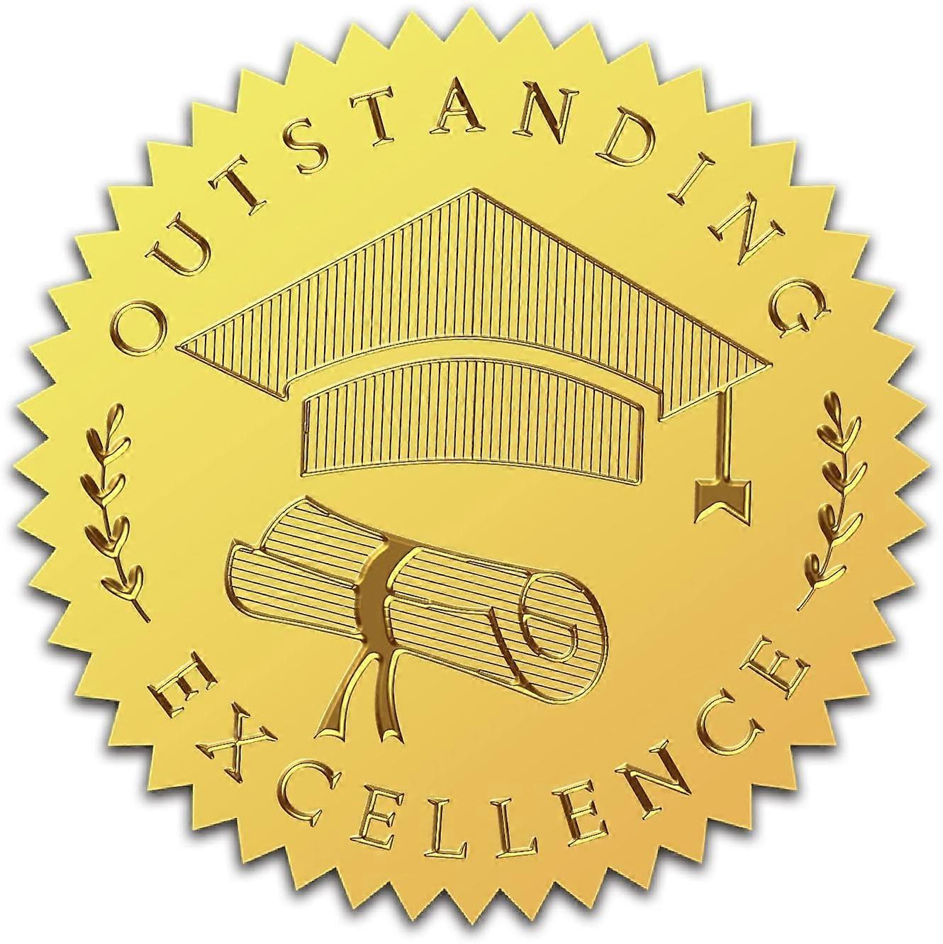2" Graduation Gold Foil Embossed Stickers Outstanding Excellence Certificate Seals Self Adhesive Sticker 100Pcs Class of 2023 Decor Labels for Certifi