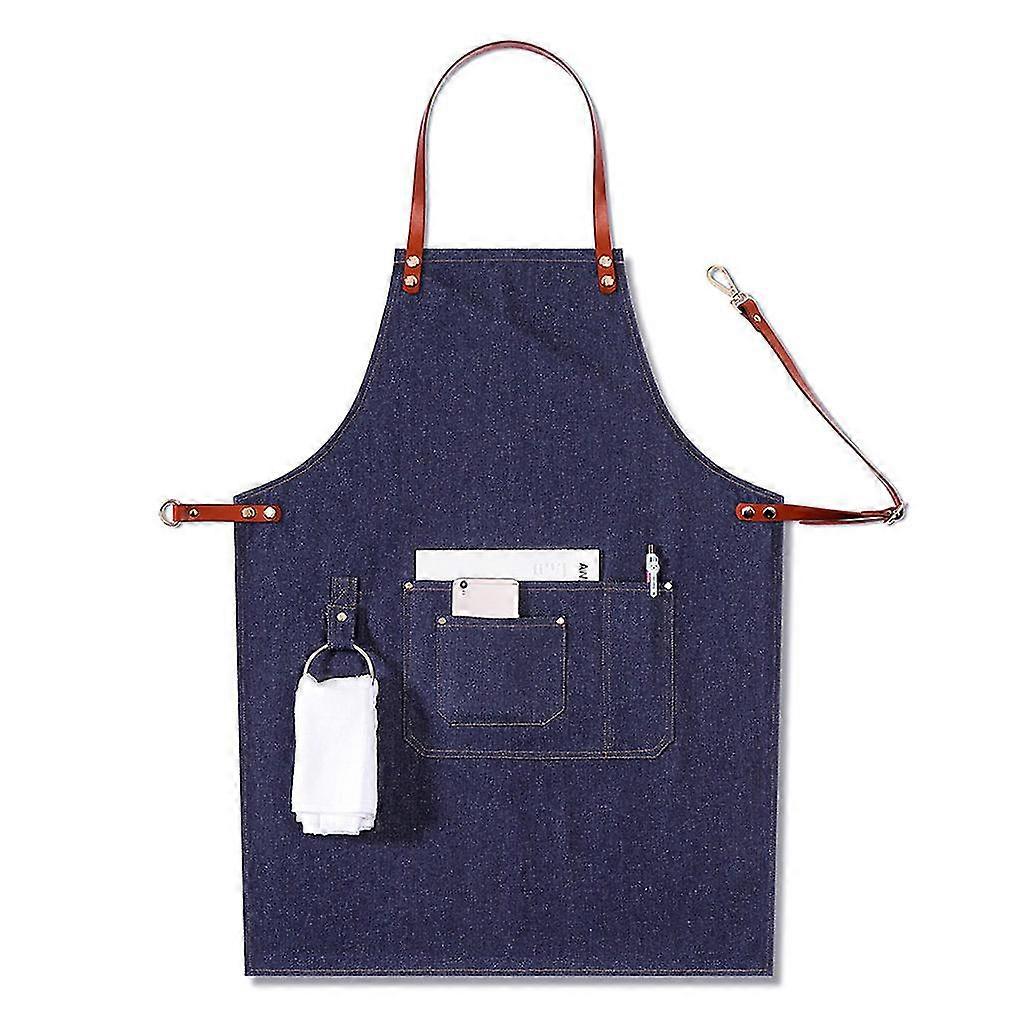 Blue Denim Chef Apron For Men Professional For Barbeque Cooking, Water Resistant With Tool Pockets, Towel Loops & Quick Release Hardware Buckle