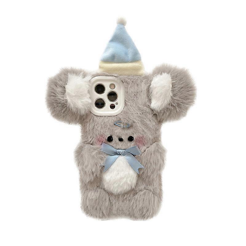 Plush Phone Case Fluffy Koala Shockproof Protective Cover With Hat For iPhone