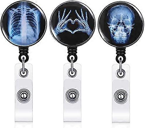 Halloween Xray Badge Reel Retractable Radiology Tech Gifts Day of Dead Badge Reel Holder Bones Skeleton Skull Chest Patterns for Nurse Doctor ID Cards