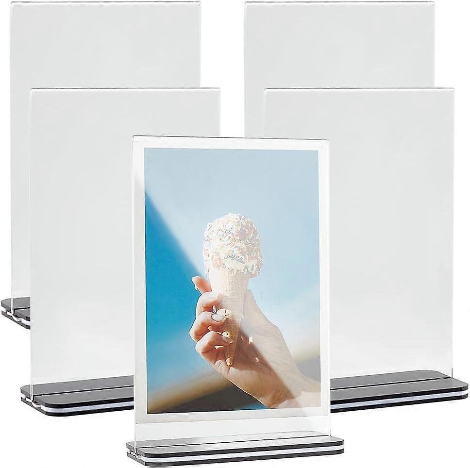 Acrylic Display Stand Table Top Sign Holder Clear Vertical Double Sided Bottom Load T Shape Flyer Holder Plastic for Restaurant Menu Office Documents 