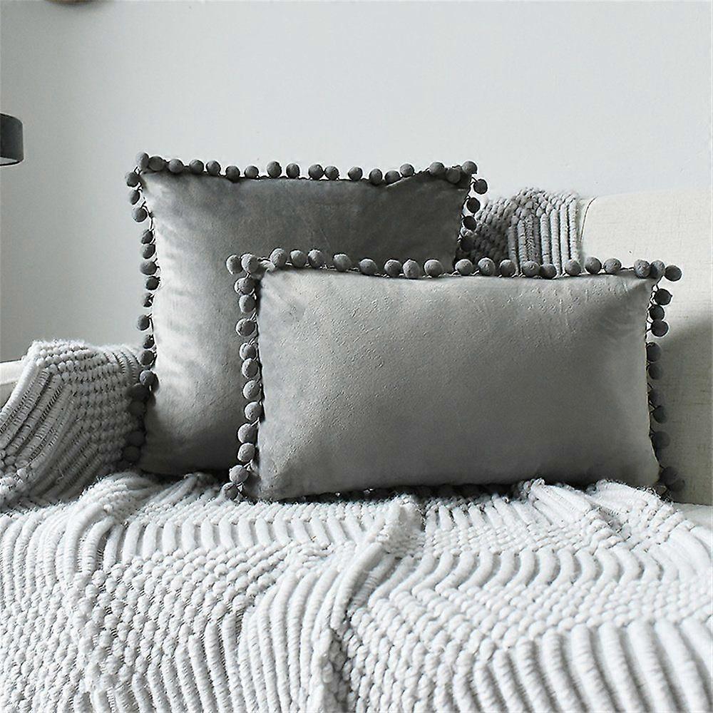 Pillowcases Set of 2 Velvet Pillowcase with Pompoms Decorative Pillowcase