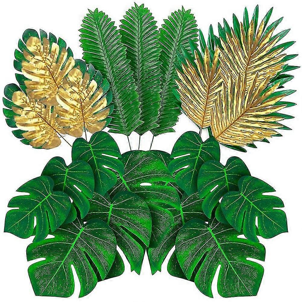 66 Pcs 6 Kinds Artificial Palm Leaves With Faux Monstera Leaves Stems Tropical Plant Simulation Lea