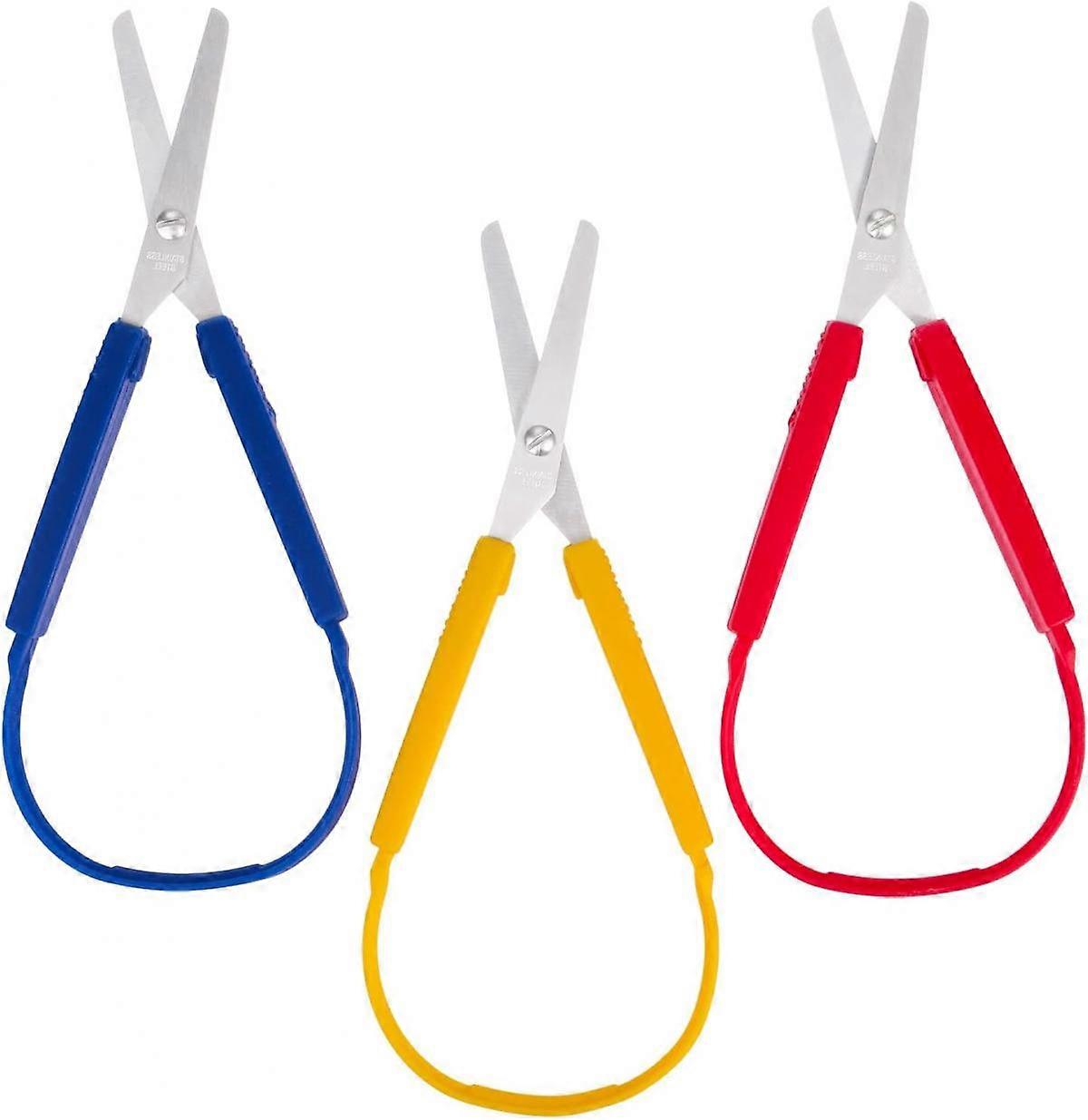 3-Piece Ring Scissors Adaptive Scissors Colorful Grip Scissors Easy Open Squeeze Handle School Smart Ring Scissors Yellow, Red, Blue)