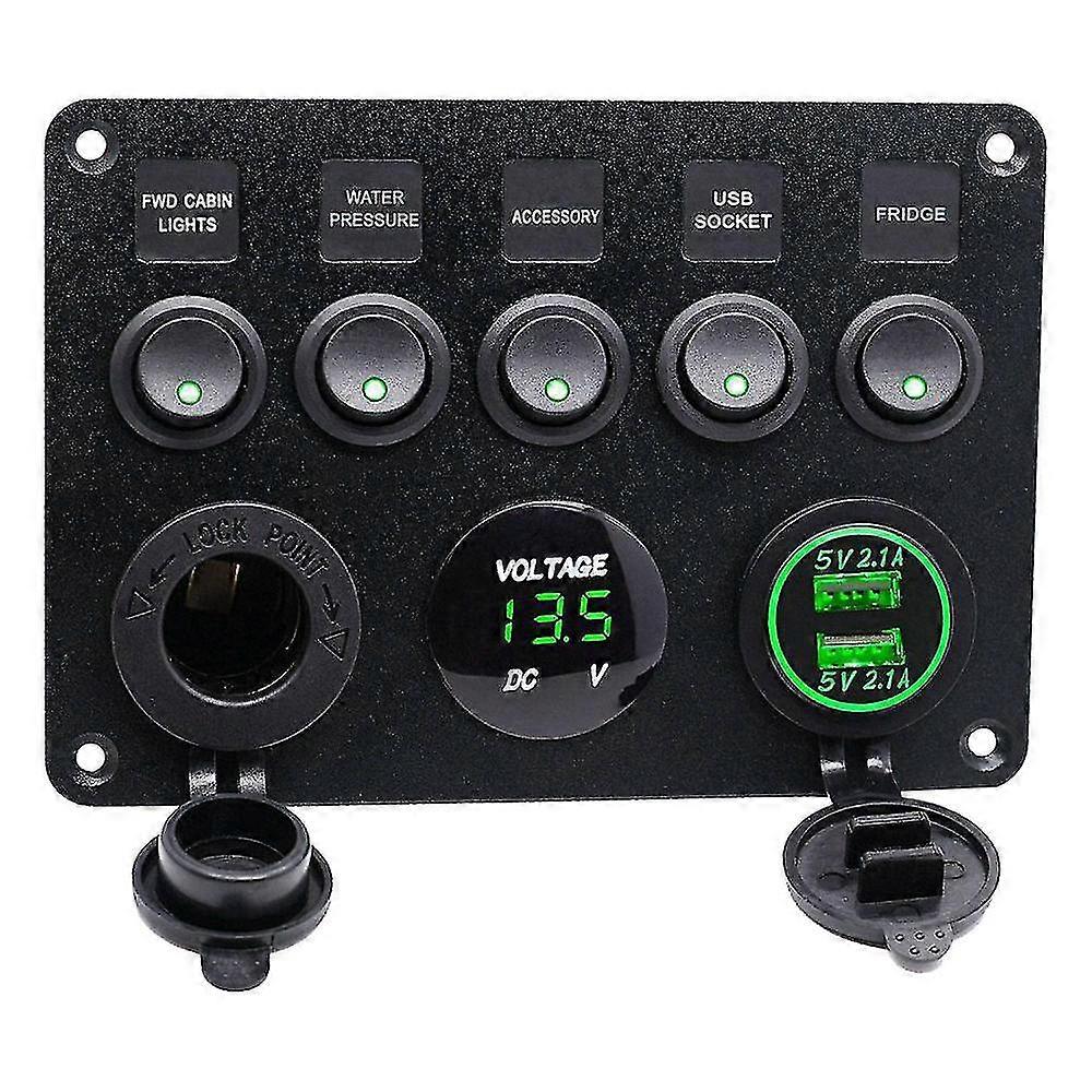 5 Gang 12v/24v Inline-fuse Box Led Switch Panel Dual Usb Car Boat Truck Camper