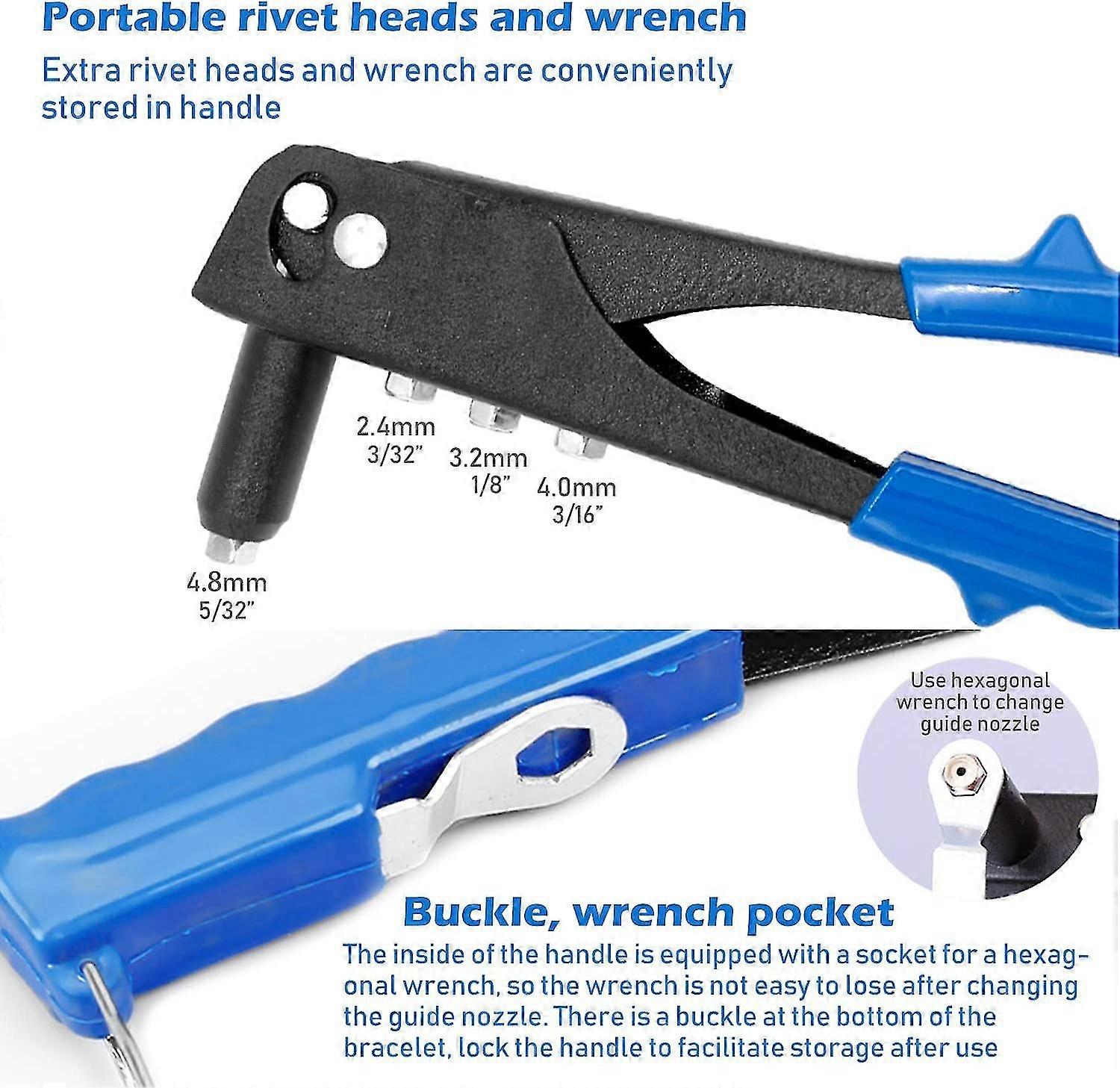 Manual Rivet Gun With Four Guide Nozzles, Ideal Tool For Home Repairs