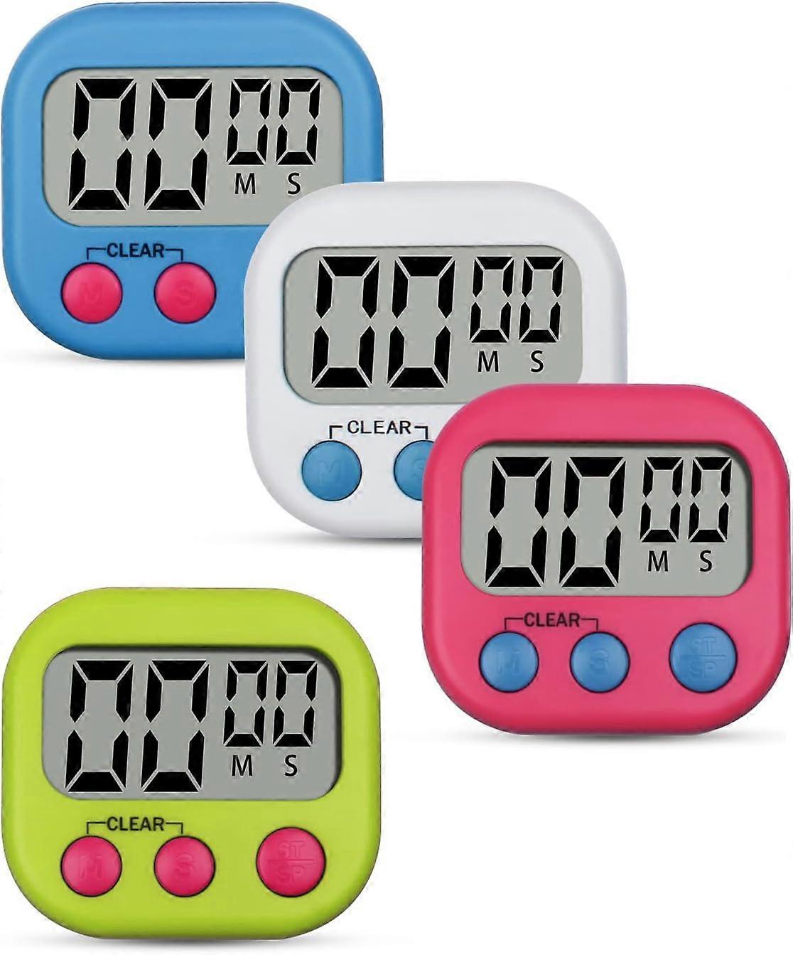 4pcs Magnetic Kitchen Timer with Large LCD Display, Digital Timer with Holder/Magnetic/Hole, Magnet Timer with Loud Alarm for Kitchen, Bath, Classroom