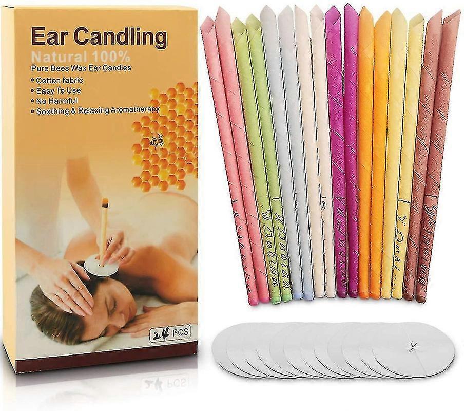 24pcs الشموع الأذن الطبيعية، شمع العسل هولو مخروط Candling غير سامة