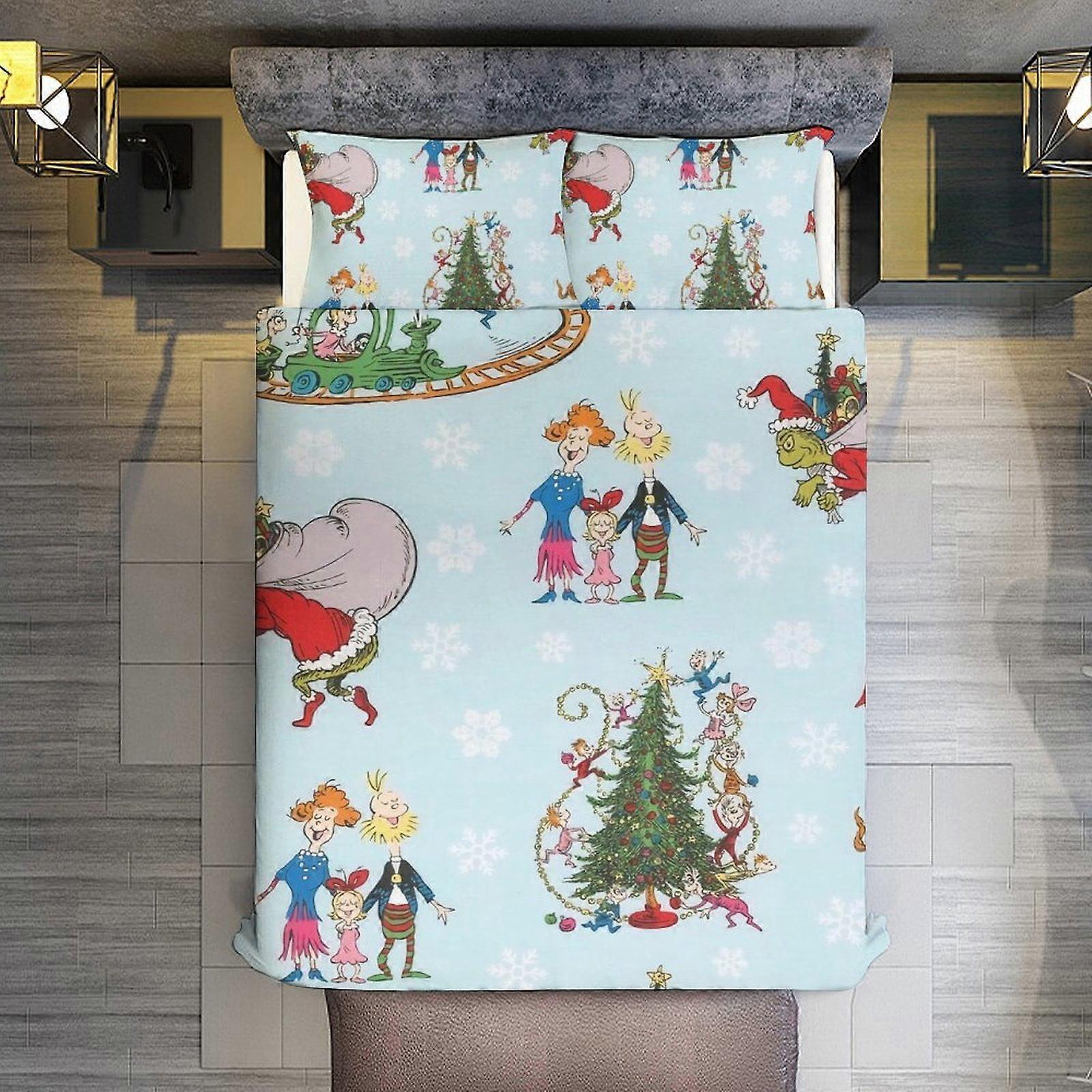 v3315 Lakens Beddengoed Merry Christmas Grinch 1 3 stuks Dekbedovertrek Set Full Size Super Soft Fade Resistant Microfiber 1 Hoes met ritssluiting en 2 P