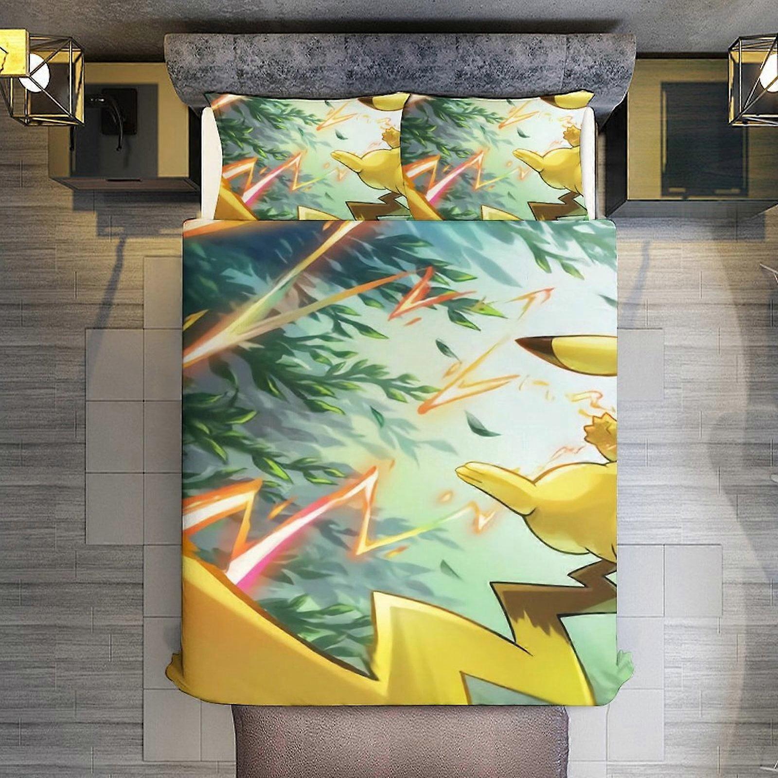 v30  Bed Sheets Bedding Pokmon 3 Piece Sets Full/Queen Size - Reversible Microfiber Quilts with Shams Soft Lightweight Bedspread Coverlet Comforter fo