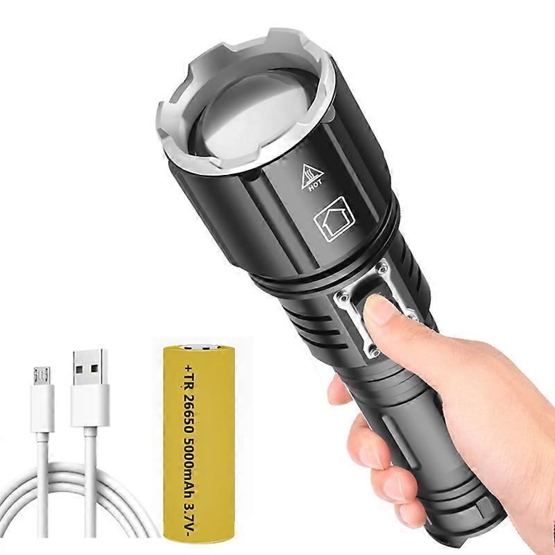 LED Flashlight XHP160 1000,000LM 5 Mode Double Switch High-brightness Long-range Light Aluminum USB Charging Zoomable Torch