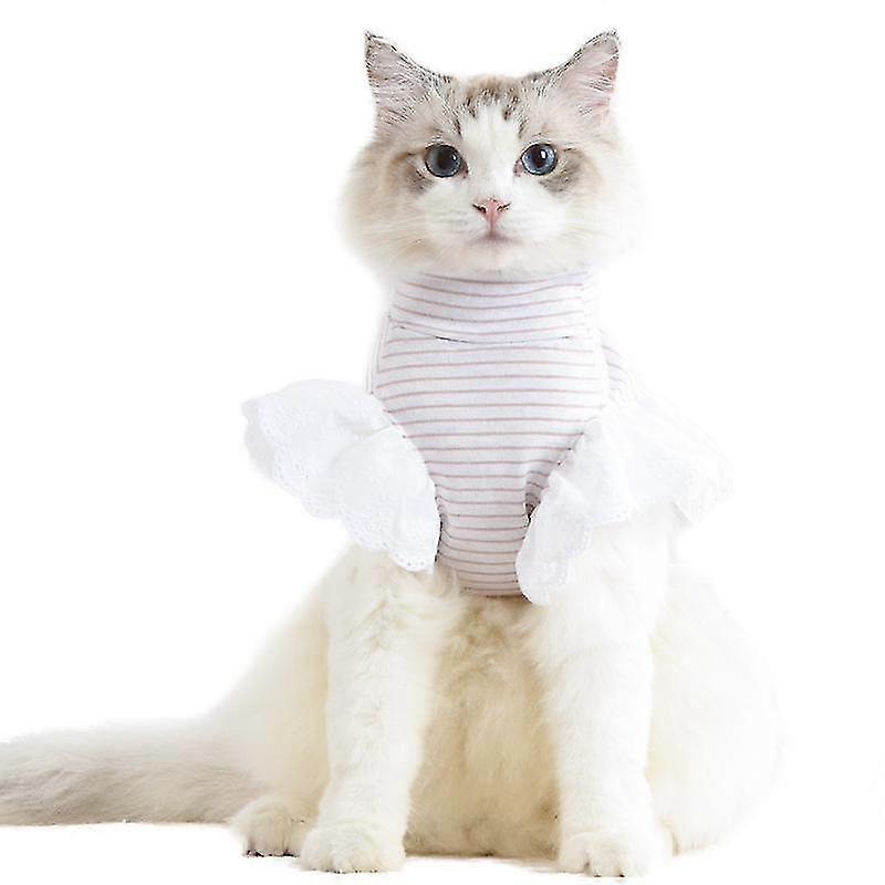 Husdjur kläder randig spetsärm kattkläder