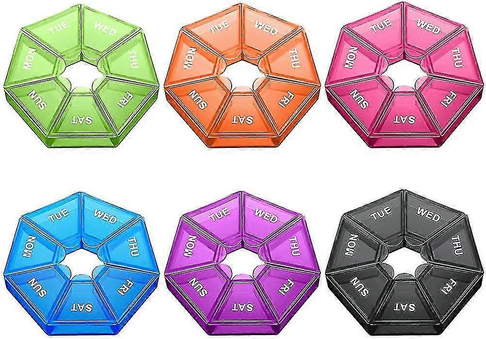 6 Small Pill Boxes Round Pill Box Small Pill Storage Box 7   Mini 7 Sided