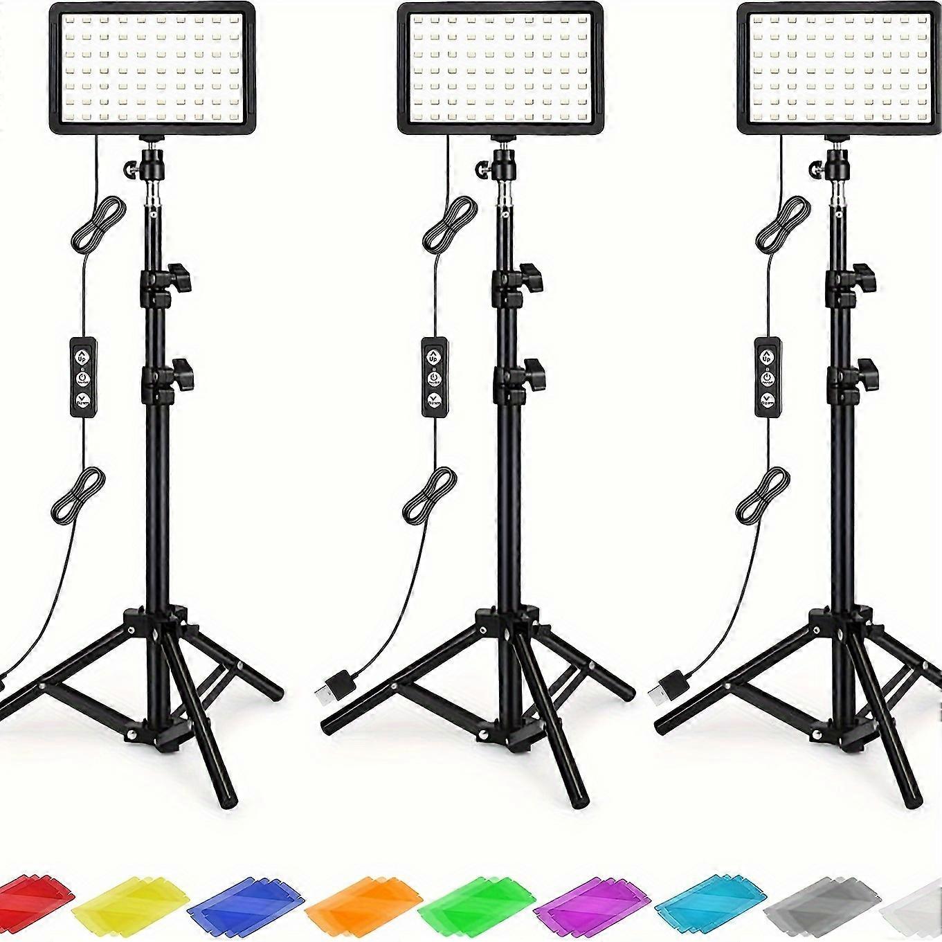 Photography Lighting Kit Dimmable 5600K USB Led Video Studio Streaming Lights With Adjustable Tripod Stand And Color Filters For Table Top/Photo Video