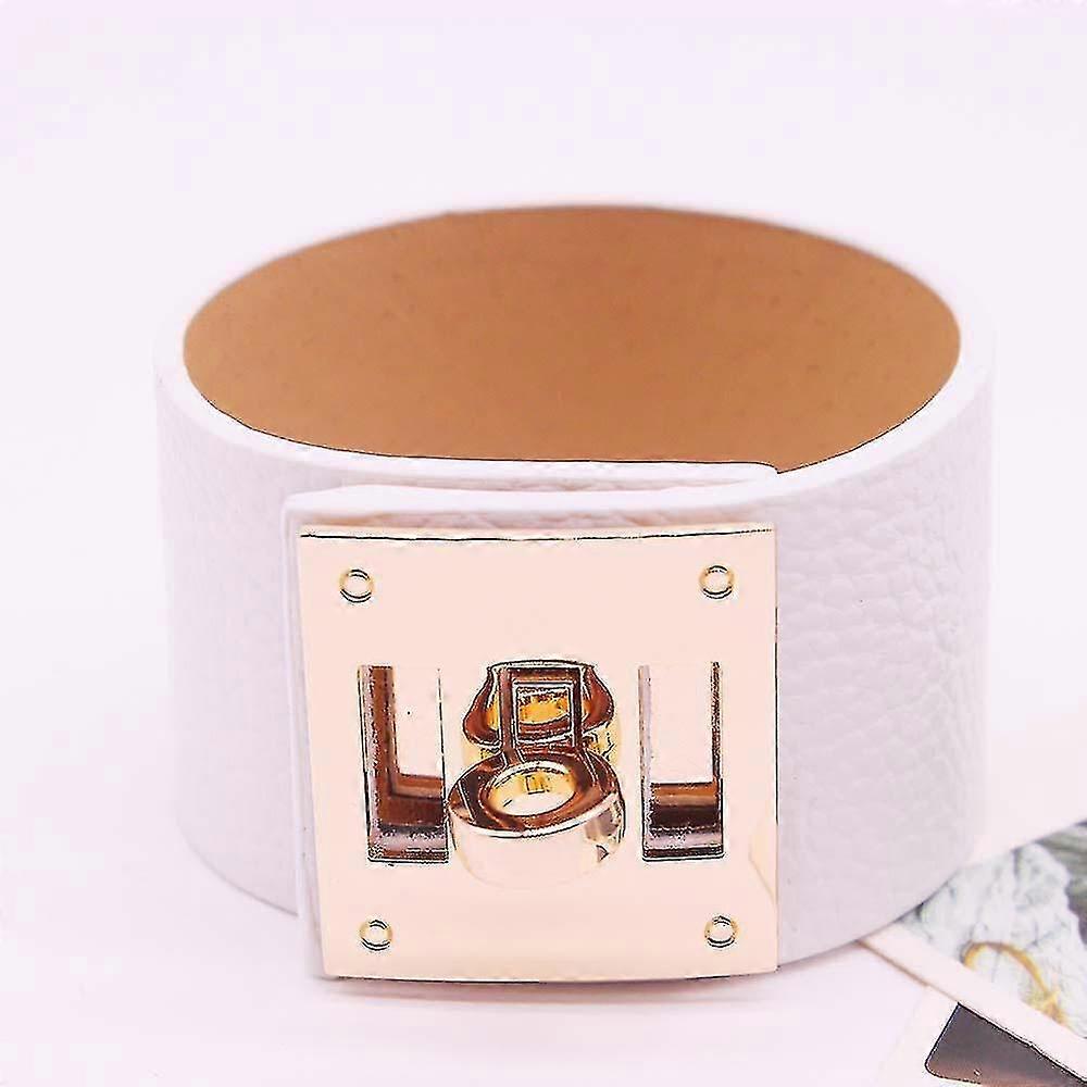 punk wide circular leather bracelets / bangles, cuff bracelet(white)