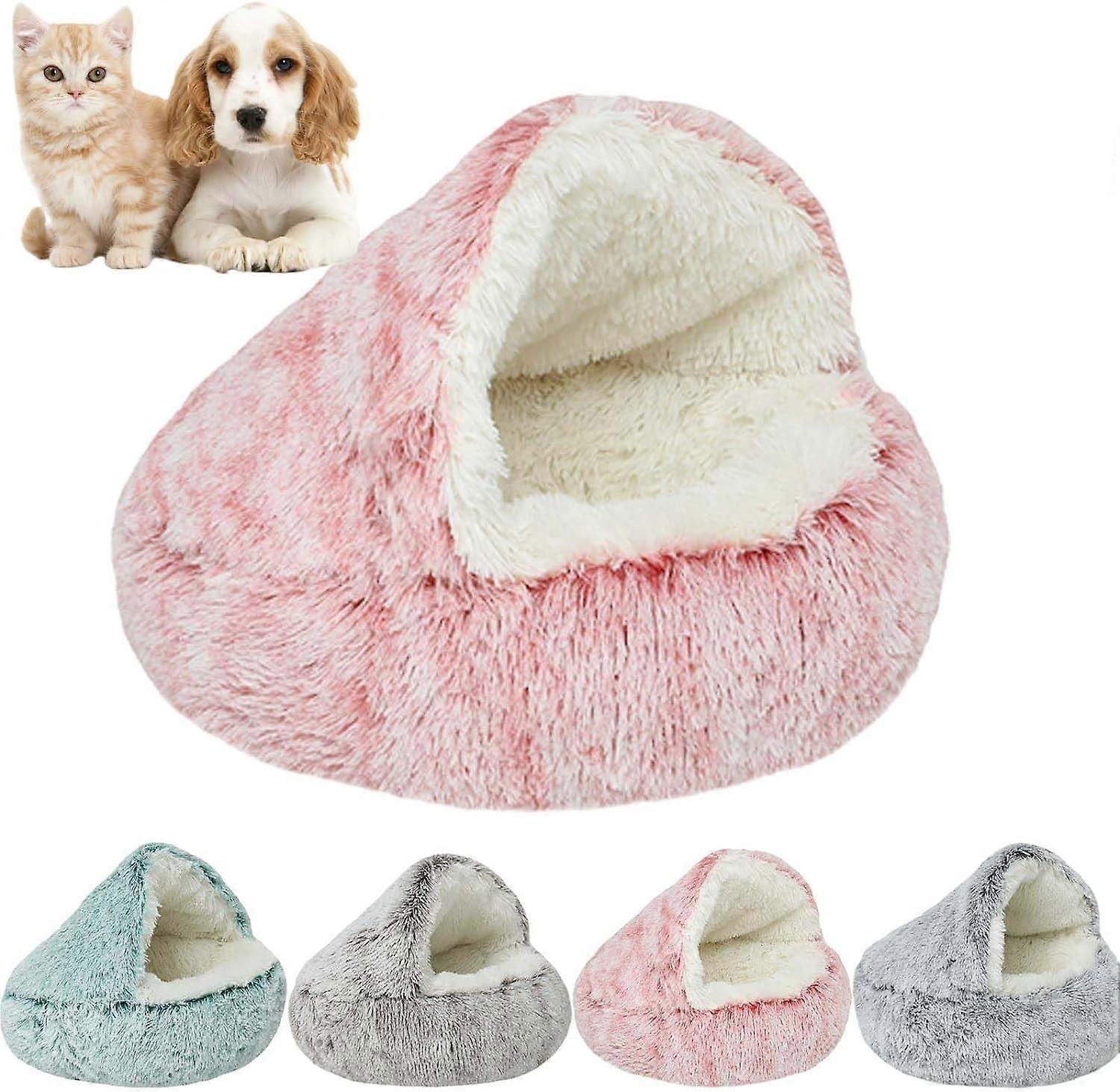 Soft Dog Bed with Hooded Blanket Warm Calming Cat Cave