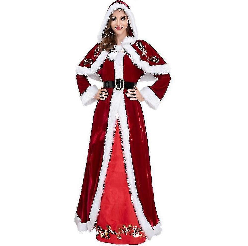 プラスサイズデラックスベルベット大人クリスマスコスチュームコスプレカップルサンタクロース服ファンシードレスクリスマスユニフォームスーツ男性女性用-ZZY