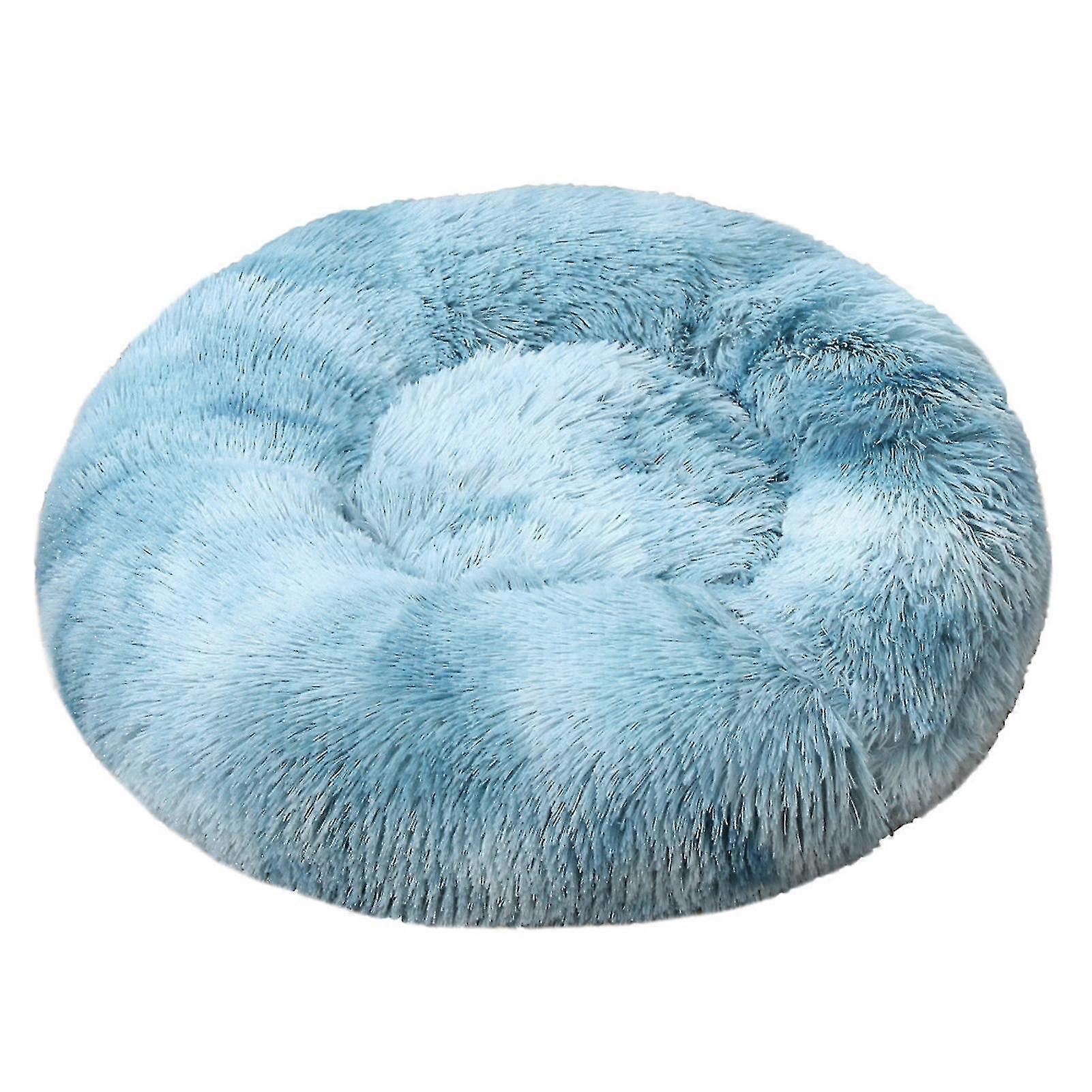 Round Plush Dog Cat Thickened Warm Soft Pet Cushion Nest Bed Mat Pad Kennel 50cm Haze Blue