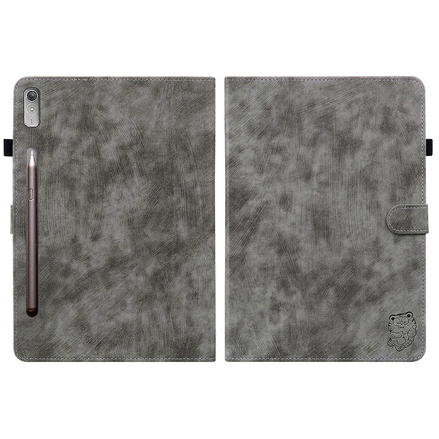 Tablet Case For Lenovo Tab P12 Tiger Pattern Flip Leather Tablet Case(Grey)
