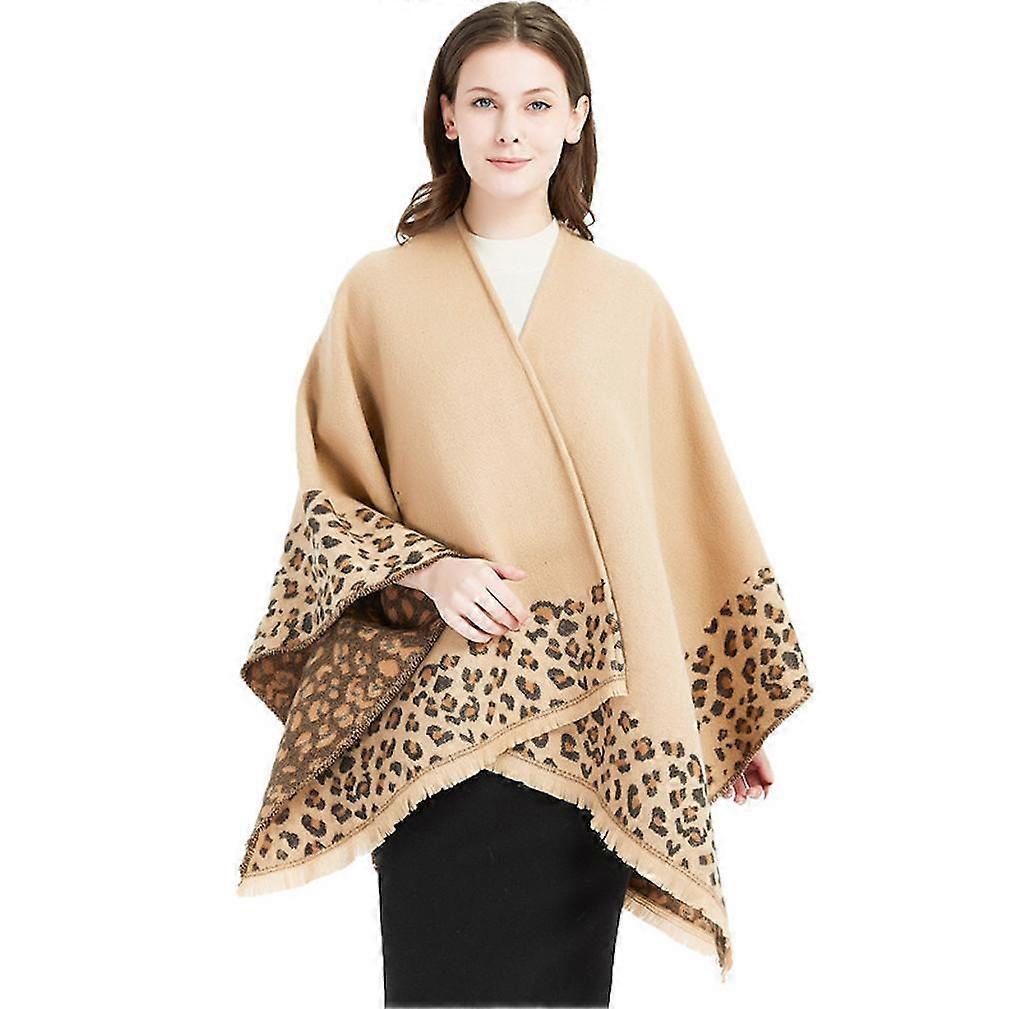 Leopard Print Wrap Shawl with Tassel Loose Cardigant Winter Blanket for Lady