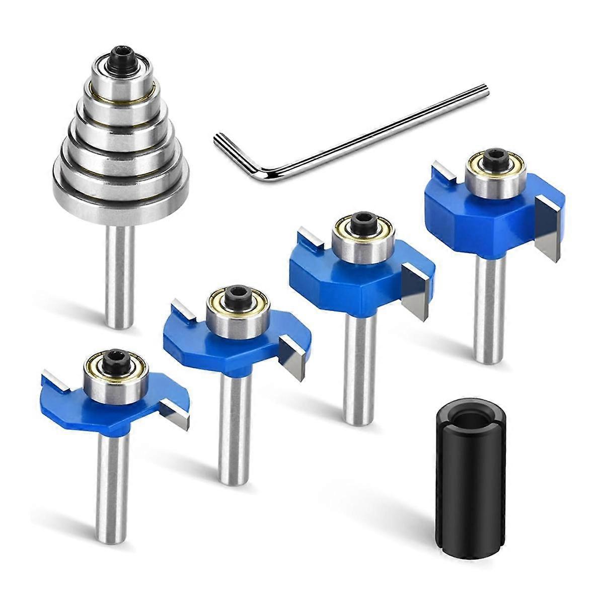 4stk router bits 1/4 skaft med 6 lejer sæt Rabbeting Router Bit til træsporstikning med 1/2in til 1/4in router spændebånd