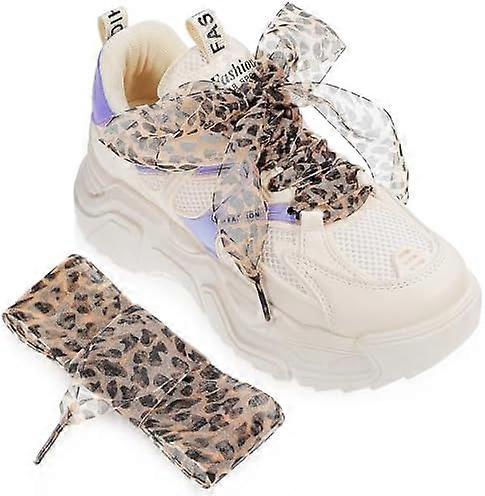 2 stuks Luipaardprint Schoenveters Lint Schoenveters Zijde Satijnen Schoenveters Brede Platte Schoenveters Cheetah Schoenveters Sneaker Boot Schoenveters Vervanging