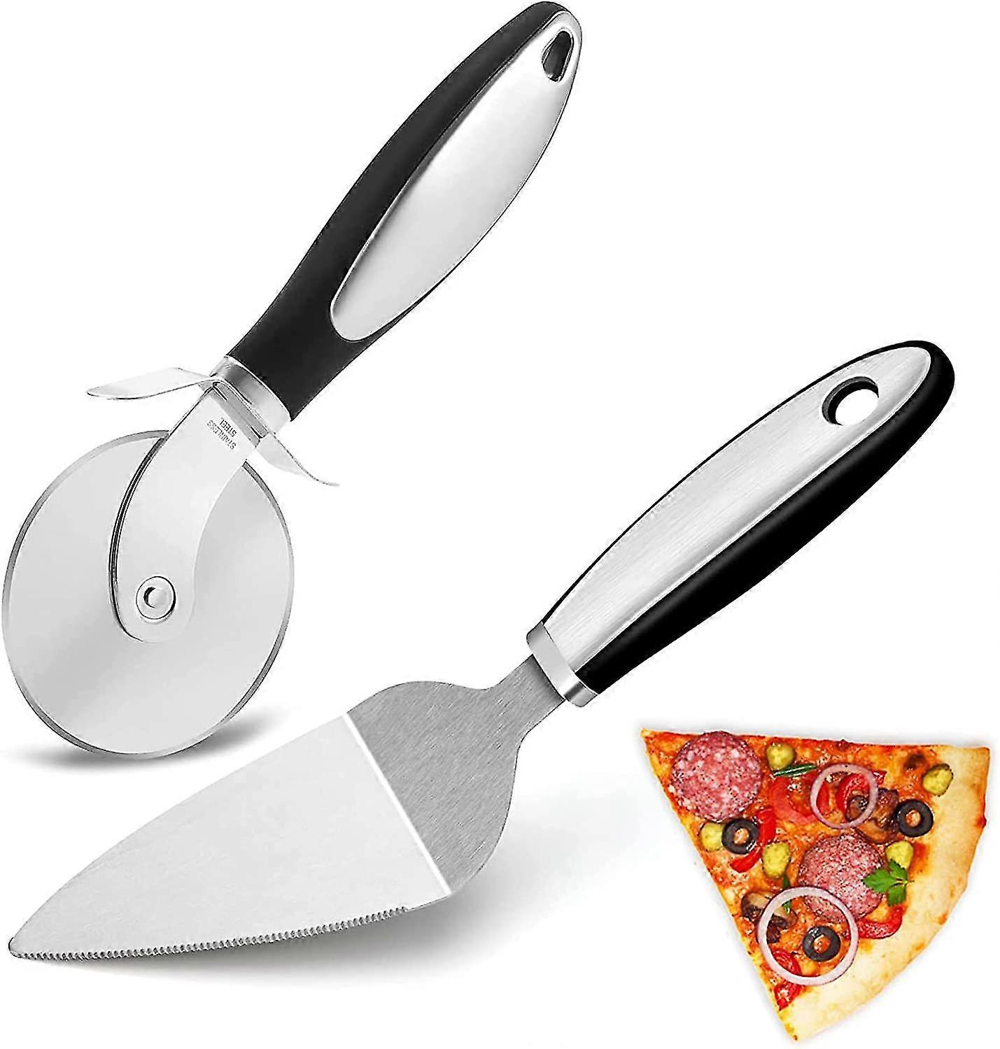 2pcs Pizza Cutter and Pizza Shovel Set, Pizza Cutter, Pizza Cutter, Pizza Cutter, Pizza Cutter with Silicone Handle and Stainless Steel Blade with Gua