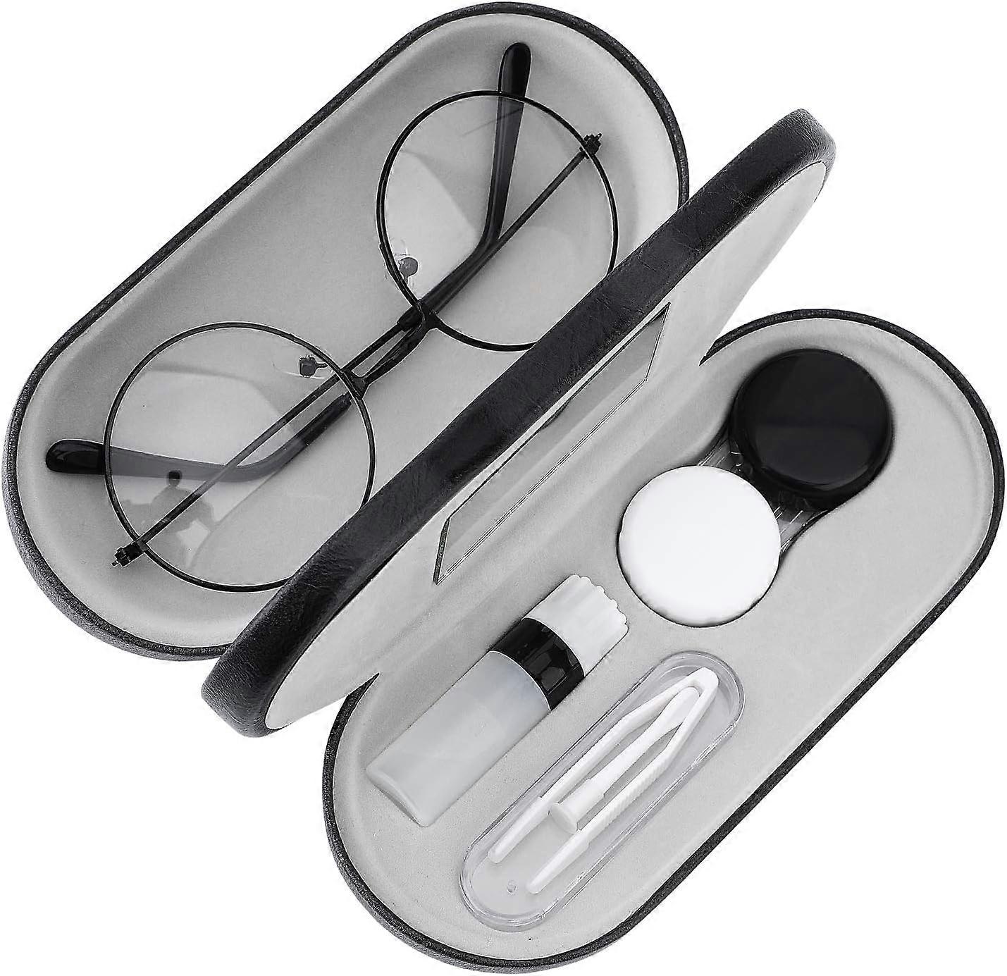 Double Eyeglass Case, 2 in 1 Double Sided Portable Glasses Case Contact Lens Case for Men & Women