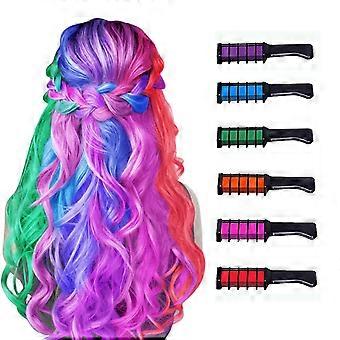 Upouusi Hair Chalk Comb Hair Dye Pestävä Hair Chalk Girls Birthday Party Cosplay DIY, Halloween, Joulu 6 väriä