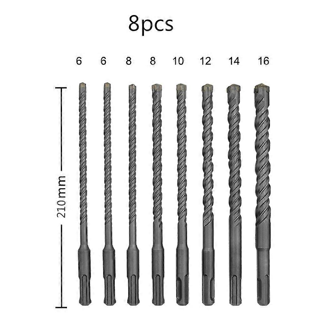 210mm SDS Plus Drill Bits Sets 5mm- 16mm YG8 Carbide Steel Cross Tip Masonry Drill Bits Kit